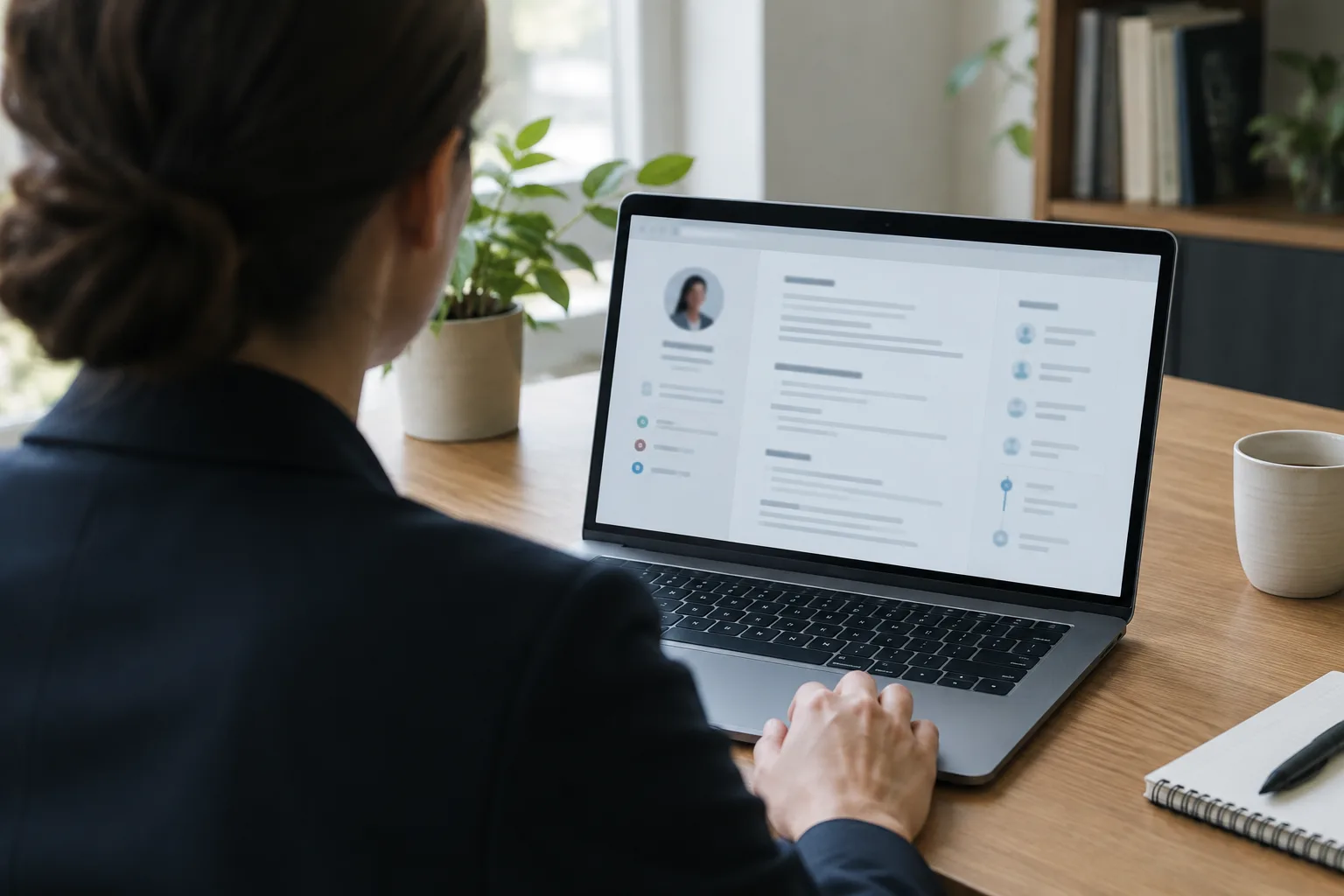 Une personne consulte une ancienne page professionnelle sur un ordinateur portable.