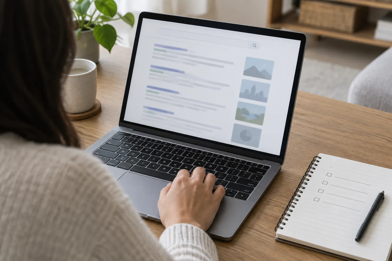 Une personne examine des résultats de recherche sur un ordinateur portable.