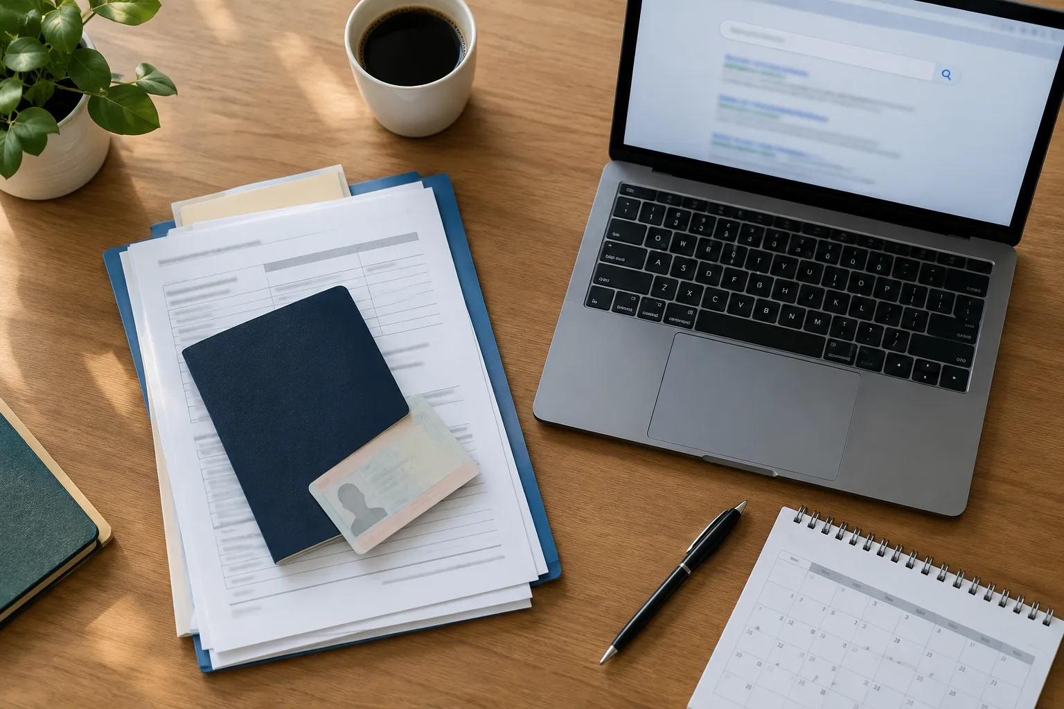 Des documents et des notes sont organisés à côté d’un ordinateur pour suivre une demande.