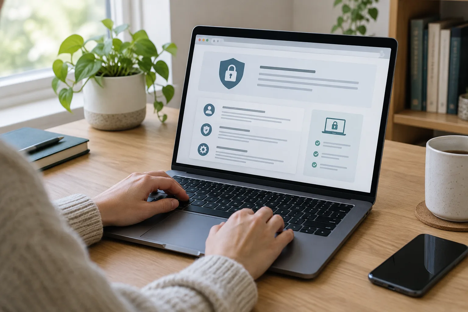 Une personne consulte une demande de confidentialité sur un ordinateur portable.