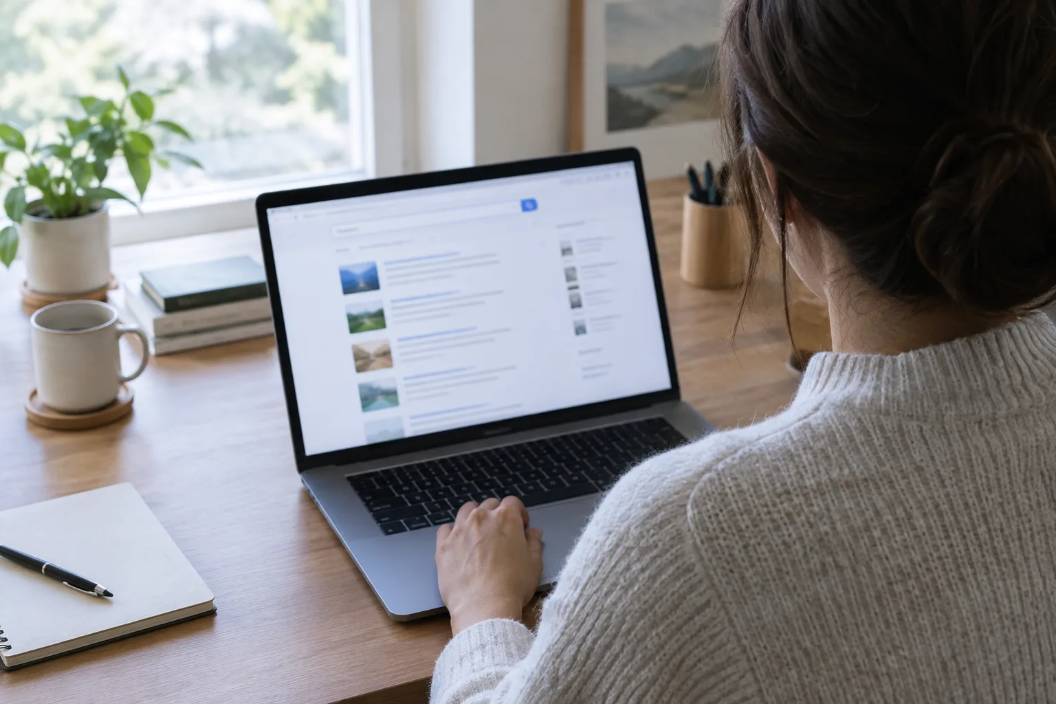 Une personne examine des résultats de recherche sur un ordinateur portable.