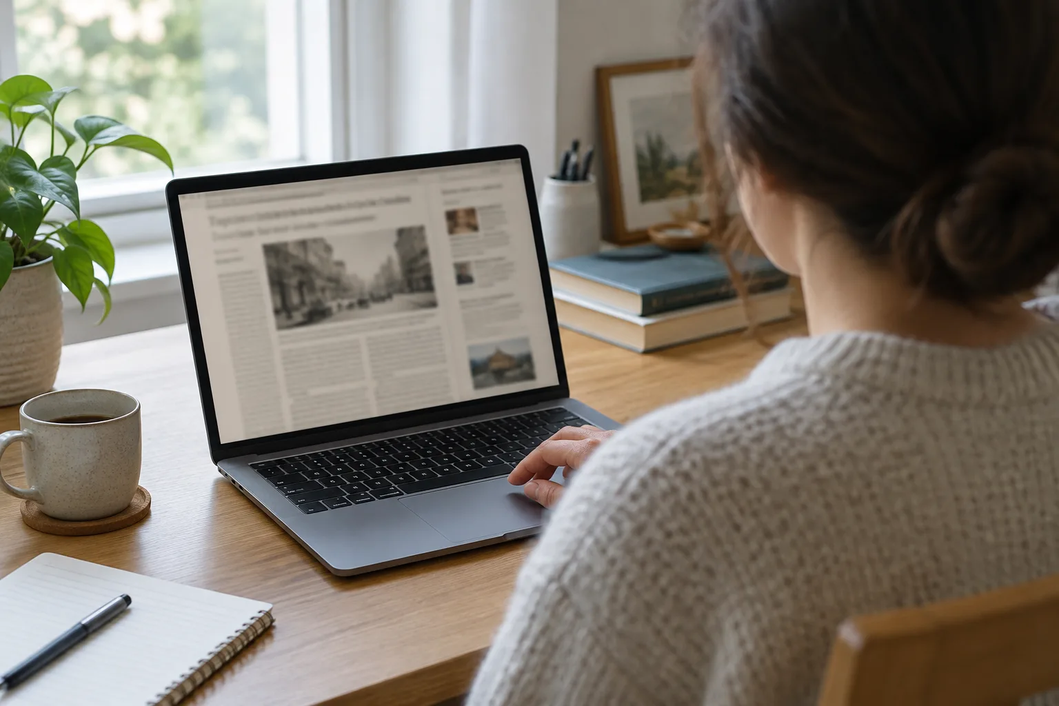 Une personne consulte un ancien article de presse sur un ordinateur portable.
