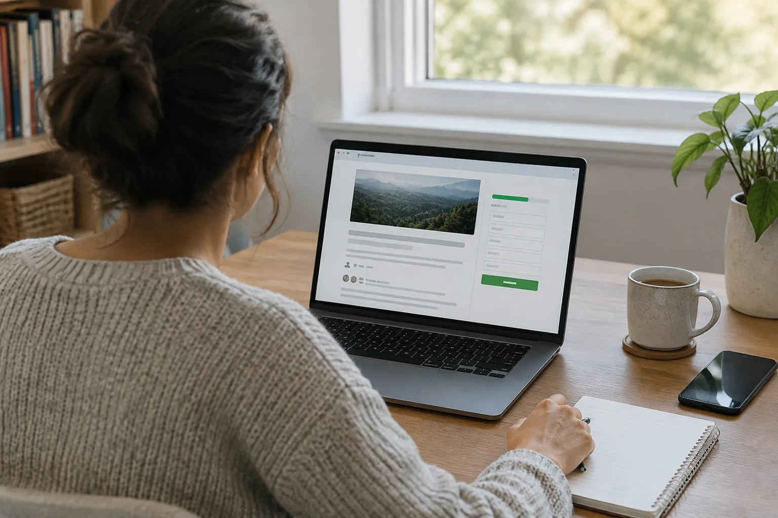 Une personne consulte une pétition en ligne sur un ordinateur et prépare une démarche écrite.