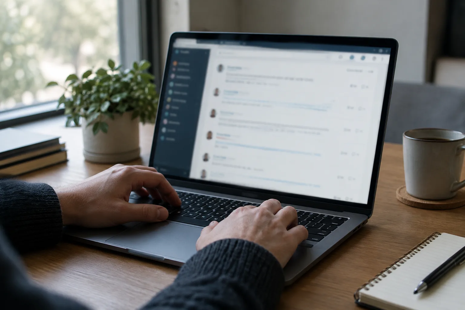 Une personne examine un ancien message sur un forum depuis un ordinateur portable.