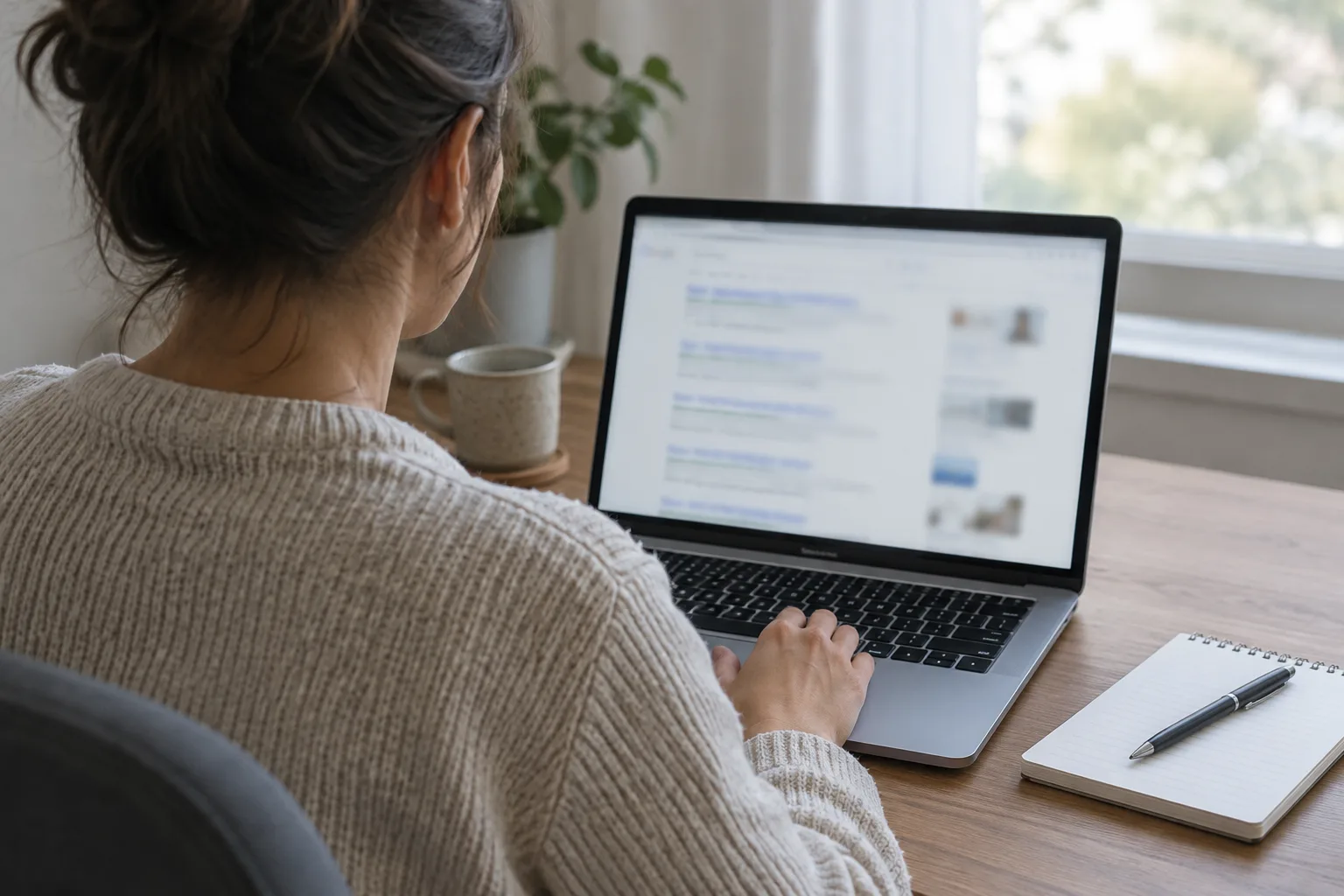 Personne vérifiant des résultats de recherche sur un ordinateur après la modification d’une page web.