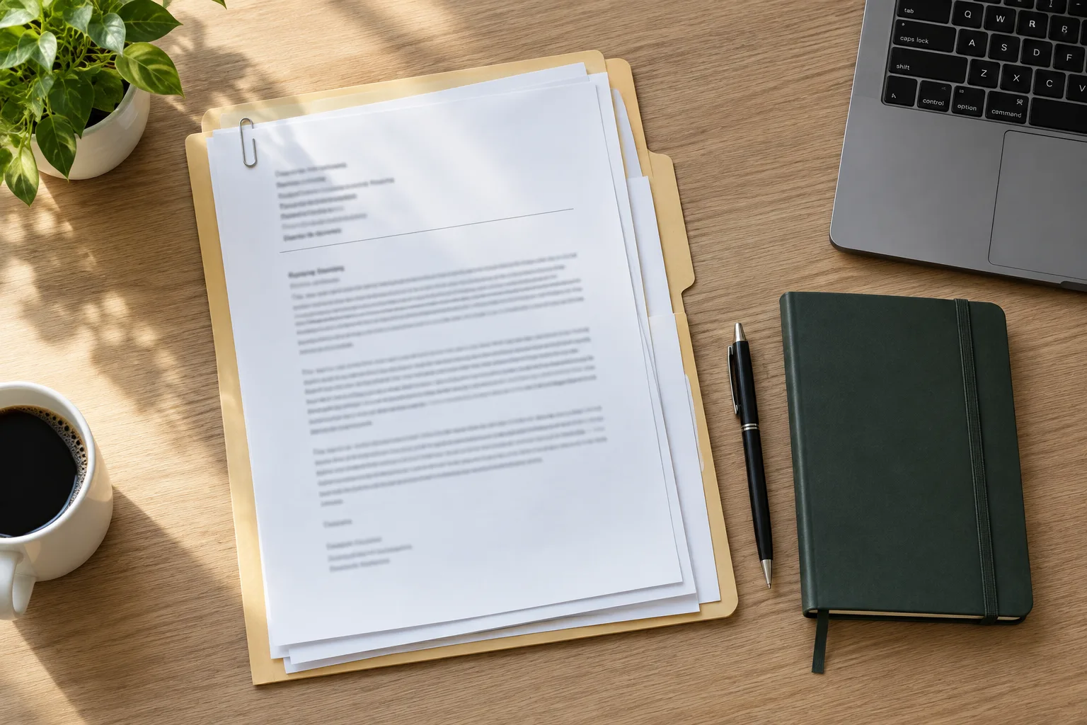 Un dossier de démarches regroupant des courriers et des notes sur un bureau.