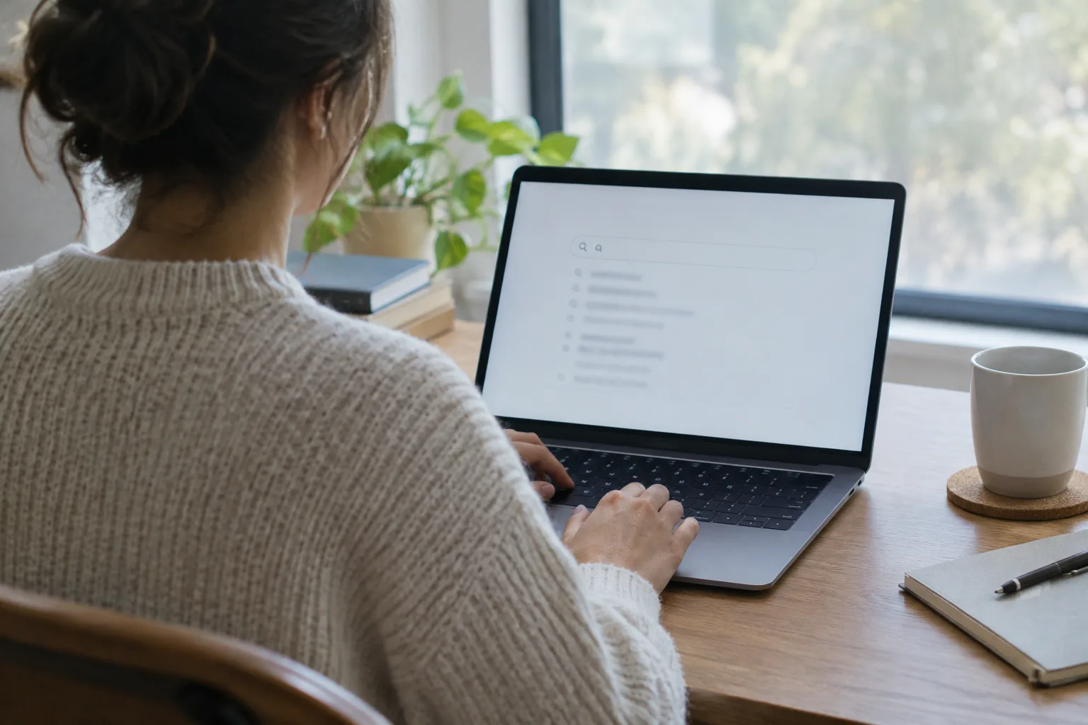Une personne consulte des suggestions de recherche sur un ordinateur portable.