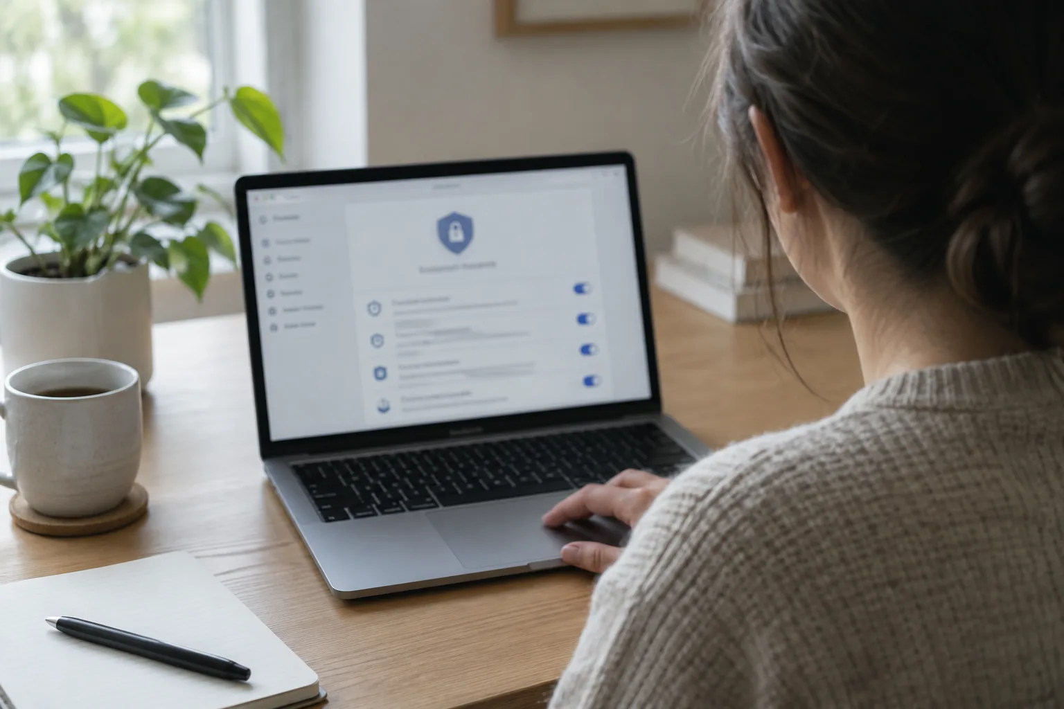 Une personne consulte les réglages de confidentialité sur un ordinateur portable.