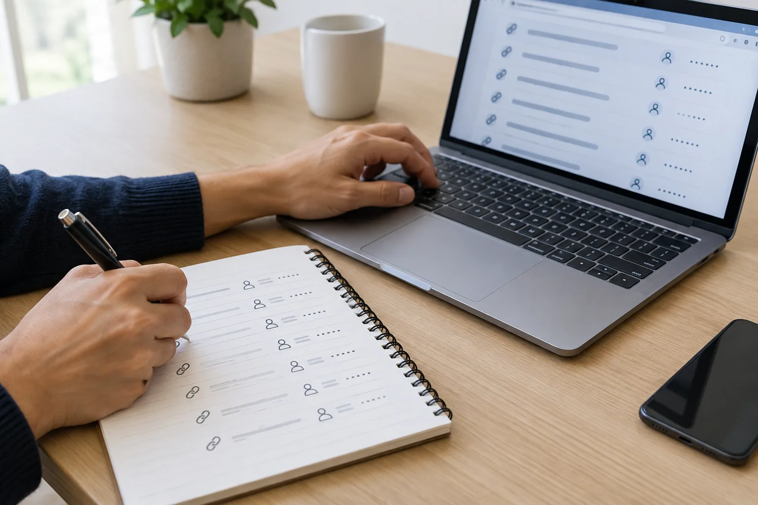 Un carnet et un ordinateur servent à recenser les pages et informations encore visibles.