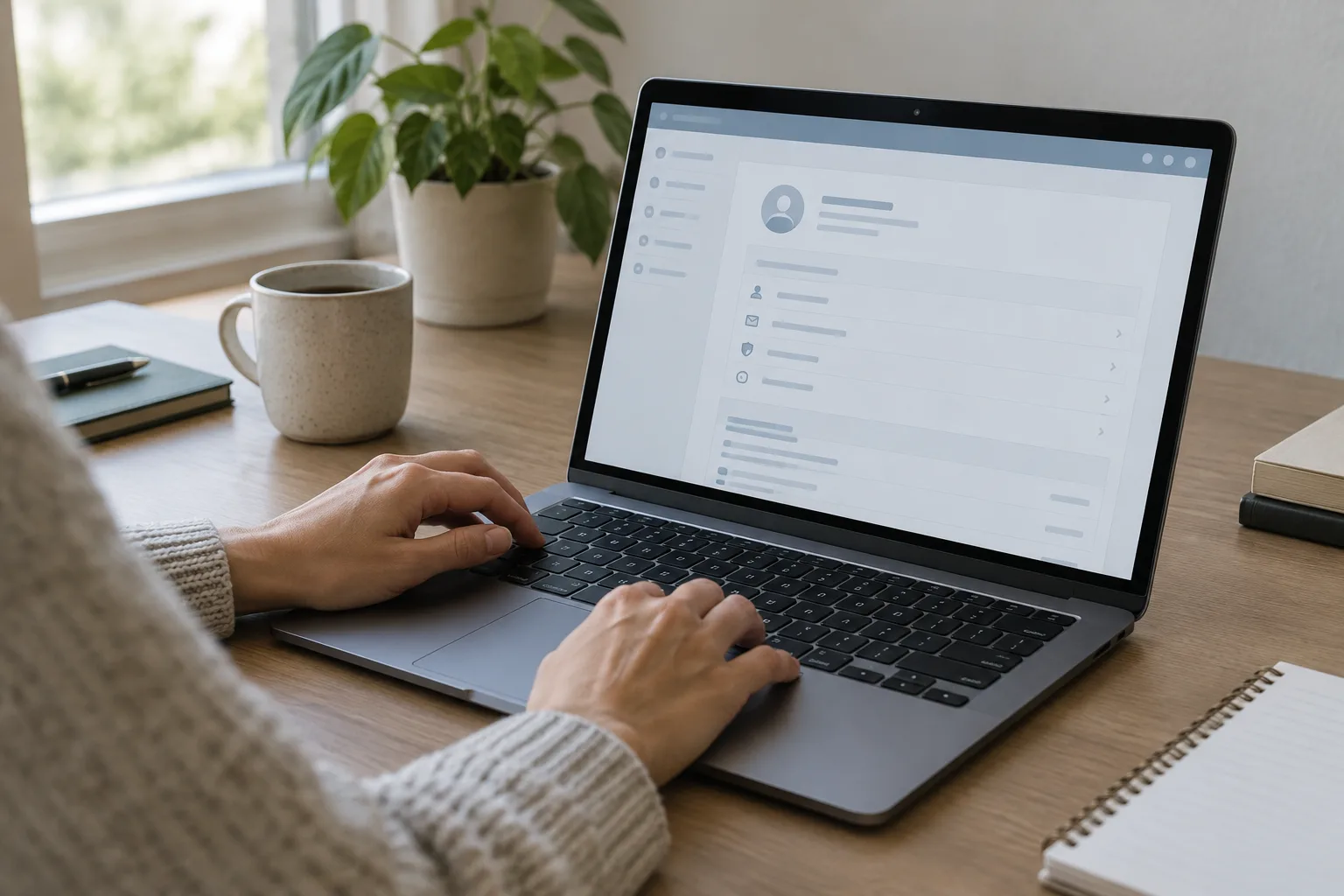 Une personne consulte les paramètres d’un ancien compte en ligne sur un ordinateur.