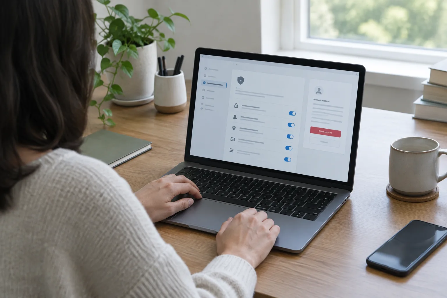 Une personne consulte les paramètres de confidentialité d’un compte en ligne sur son ordinateur.