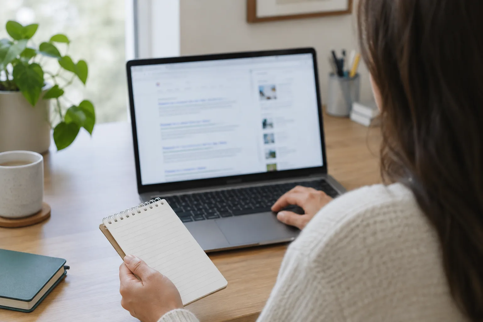 Une personne examine sur un ordinateur des résultats de recherche pouvant concerner un homonyme.