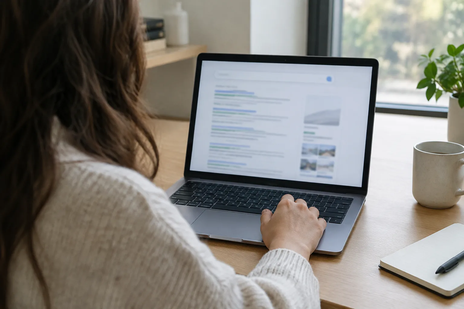 Une personne examine des résultats de recherche sur un ordinateur portable.
