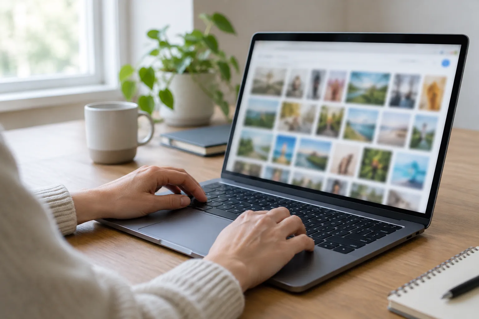 Une personne consulte des résultats de recherche d’images sur un ordinateur portable.
